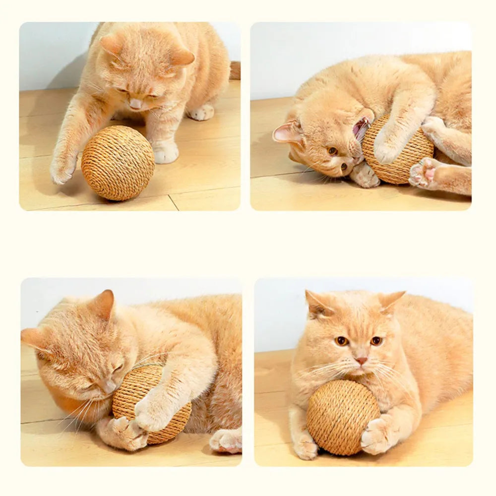 Sisal Cat Scratching Ball Toy with Bell — 10cm
