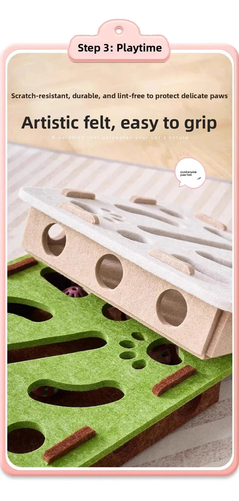 Cat Puzzle Toy — Felt Ball Hunting Box for Indoor Cats