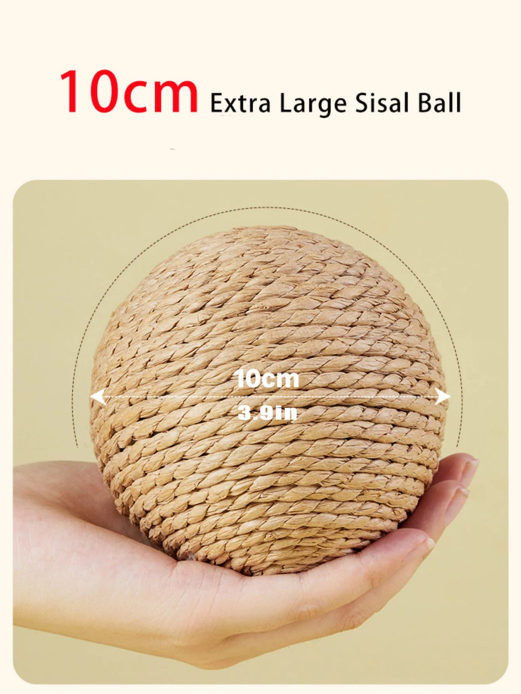 Sisal Cat Scratching Ball Toy with Bell — 10cm