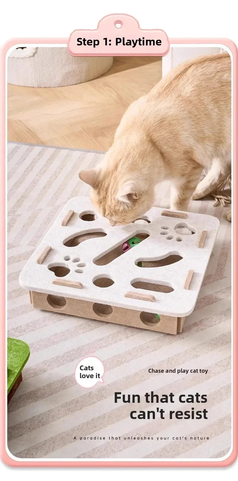 Cat Puzzle Toy — Felt Ball Hunting Box for Indoor Cats