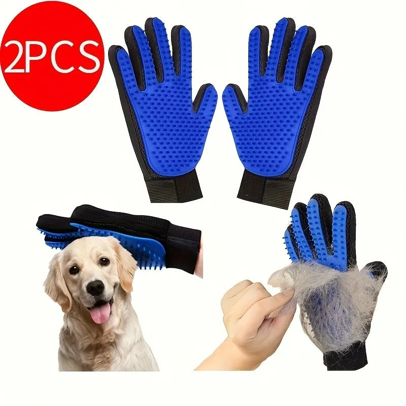Pet Grooming Gloves — Silicone Deshedding & Massage Gloves for Dogs & Cats (2-Pack)