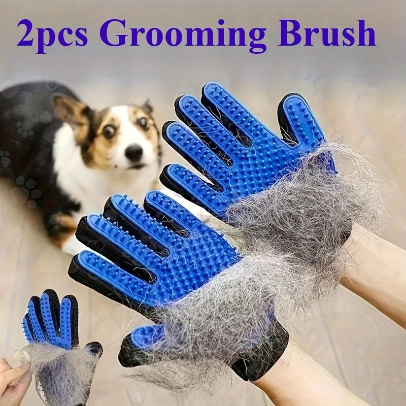 Pet Grooming Gloves — Silicone Deshedding & Massage Gloves for Dogs & Cats (2-Pack)