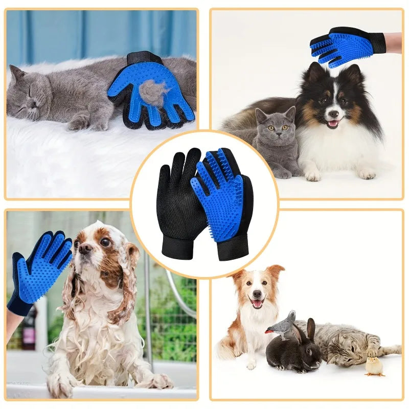 Pet Grooming Gloves — Silicone Deshedding & Massage Gloves for Dogs & Cats (2-Pack)
