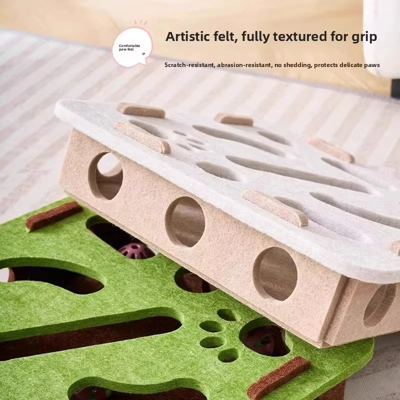 Cat Puzzle Toy — Felt Ball Hunting Box for Indoor Cats