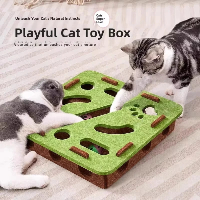 Cat Puzzle Toy — Felt Ball Hunting Box for Indoor Cats