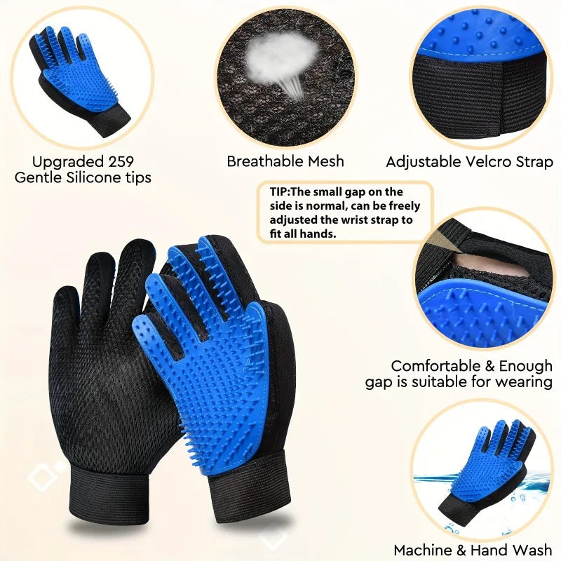 Pet Grooming Gloves — Silicone Deshedding & Massage Gloves for Dogs & Cats (2-Pack)